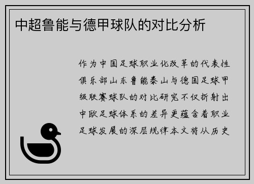 中超鲁能与德甲球队的对比分析